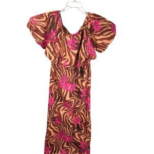 ASOS Design Off Shoulder Maxi Beach Dress in Zebra Tropical Size 6 Brown